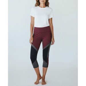 Avia Womens Burgundy & Gray Colorblock Workout Leggings Size S